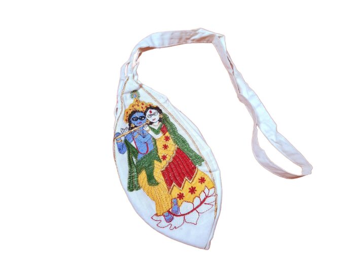 porta japamala bordado de Radha e krishna