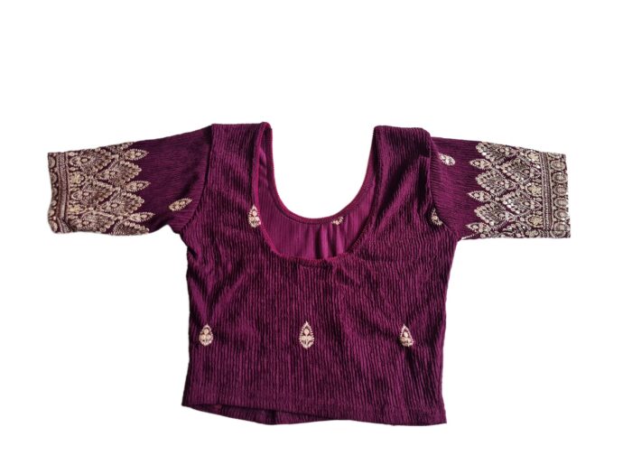 Choli blusinha para usar com saree em bordô bordado