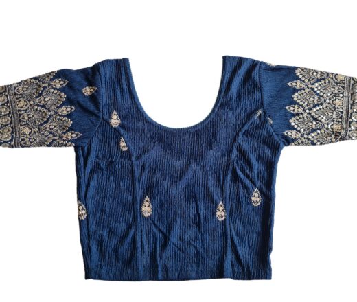 Choli blusinha para usar com saree em azul bordado