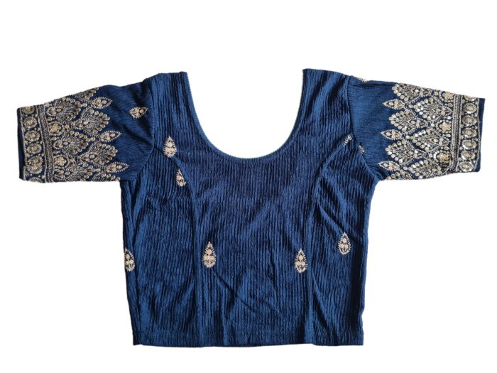 Choli blusinha para usar com saree em azul bordado