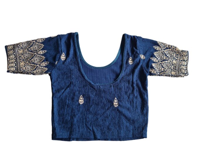 Choli blusinha para usar com saree em azul bordado