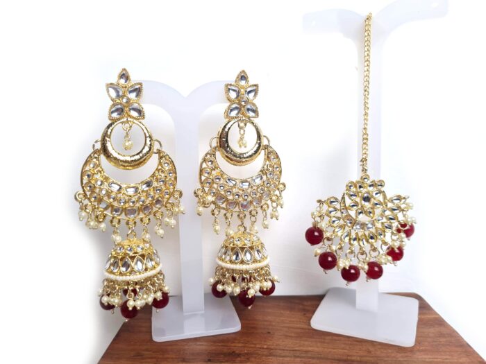 20260529_185132 Conjunto para festas indianas de brinco Jhumka com tikka bordô