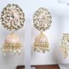 20260529_185446 Conjunto para festas indianas de brinco Jhumka com tikka rose pêssego