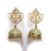 Brinco indiano dourado Jhumka clássico arabescos verde
