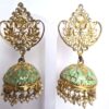 Brinco indiano dourado Jhumka clássico arabescos verde
