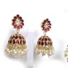 Conjunto para festas indianas de brinco Jhumka com tikka vermelho esmaltado