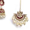 Conjunto para festas indianas de brinco Jhumka com tikka vermelho esmaltado