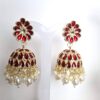 Conjunto para festas indianas de brinco Jhumka com tikka vermelho esmaltado