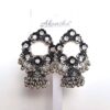 Brinco indiano prateado Jhumka guirlanda de flores em strass