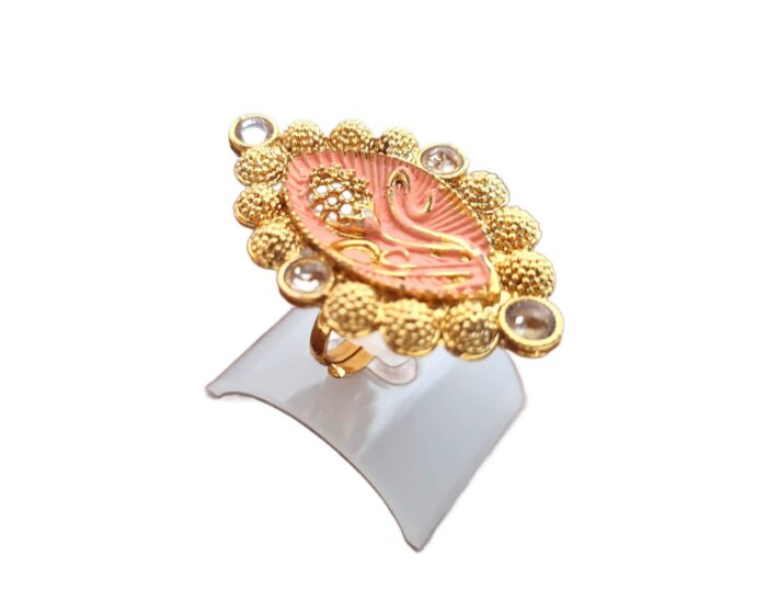 Anel indiano de festa dourado design floral rosé com pedras