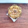 Anel indiano de festa dourado e rosa design floral com pedras âmbar