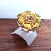 Anel indiano de festa dourado e rosa design floral com pedras âmbar