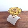 Anel indiano de festa dourado e rosa design floral com pedras âmbar