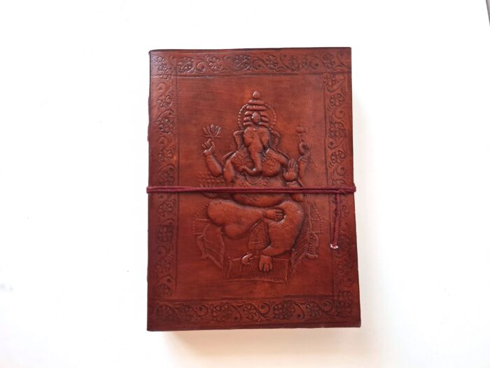 Cadernos indianos artesanais de couro com imagem de Ganesha