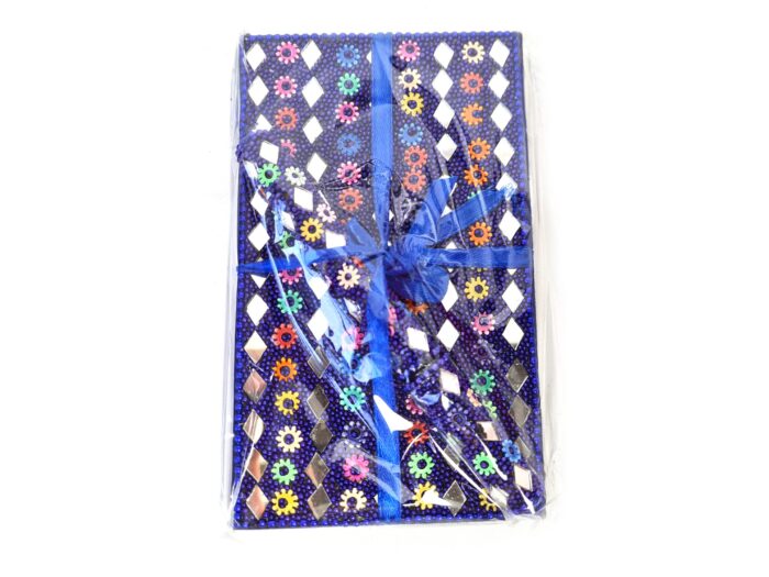Kit de caderno e caneta indianos de miçangas azul royal