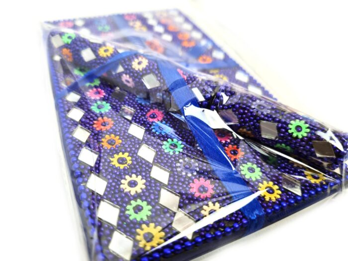 Kit de caderno e caneta indianos de miçangas azul royal