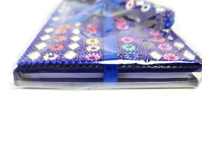 Kit de caderno e caneta indianos de miçangas azul royal
