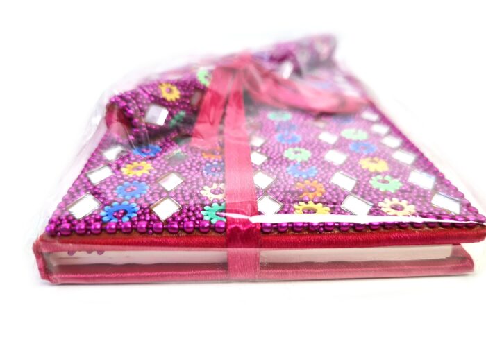 Kit de caderno e caneta indianos de miçangas pink