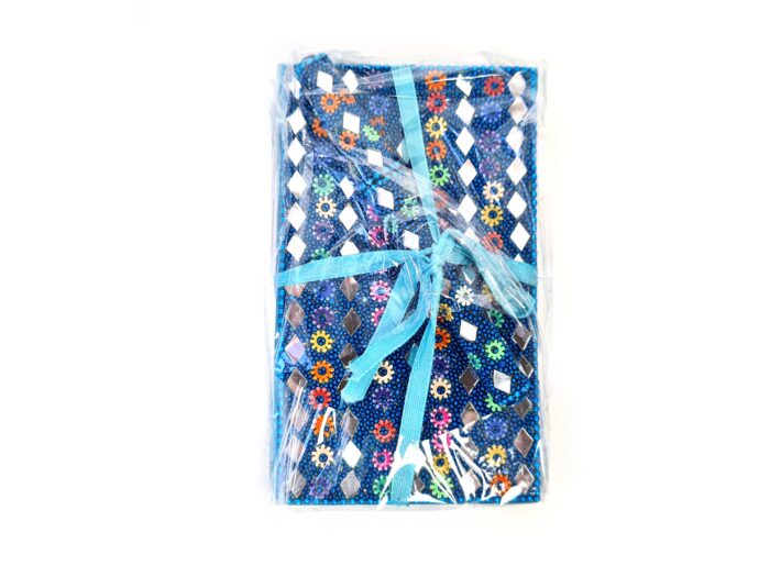 Kit de caderno e caneta indianos de miçangas azul turquesa