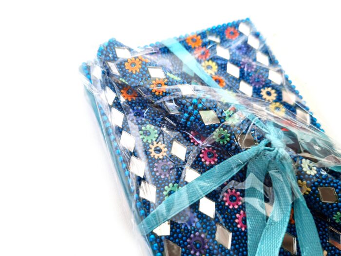 Kit de caderno e caneta indianos de miçangas azul turquesa