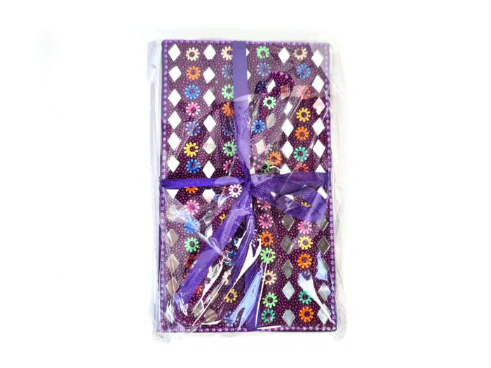 Kit de caderno e caneta indianos de miçangas roxo