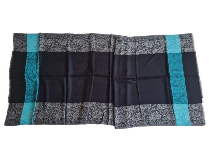 Pashimina indiana de cashmere estampa em preto e azul