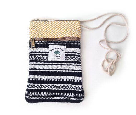 Bolsinha indiana 100% Hemp fibra natural com zíper preto e mostarda