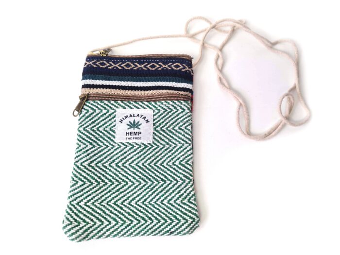 Bolsinha indiana 100% Hemp fibra natural com zíper verde e color