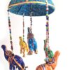 Móbile indiano de cúpula Azul claro com 5 elefantes coloridos
