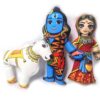 Bonecos do casal Radha & Krishna e a Vaca sagrada de tecido 20cm
