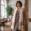 Pashimina indiana de cashmere estampa chevron adamascada tons de nude