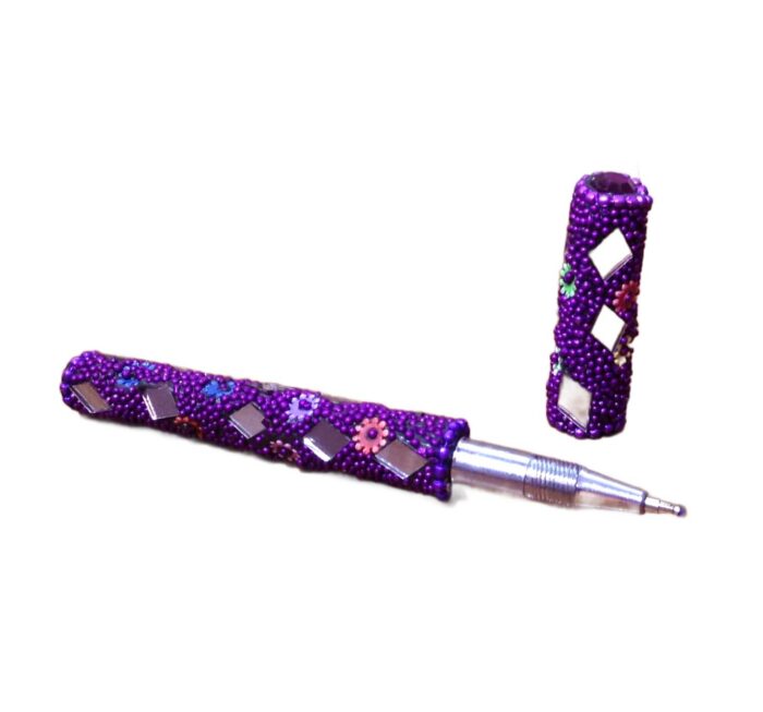 Kit de caderno e caneta indianos de miçangas roxo