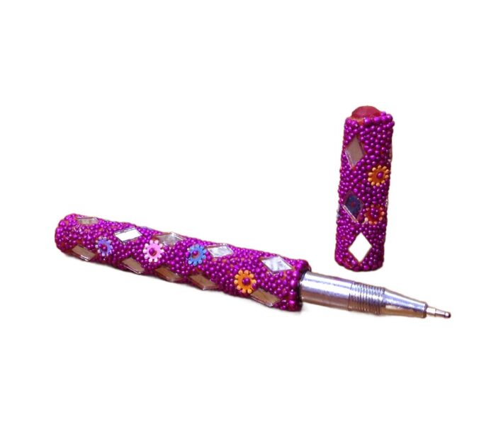 Kit de caderno e caneta indianos de miçangas pink