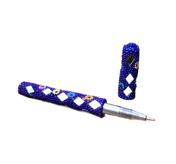 Kit de caderno e caneta indianos de miçangas azul royal