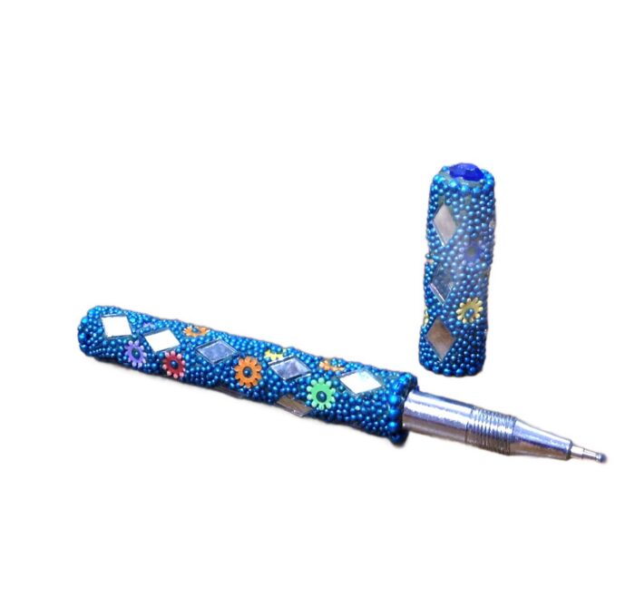 Kit de caderno e caneta indianos de miçangas azul turquesa