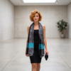 Pashimina indiana de cashmere estampa em preto e azul