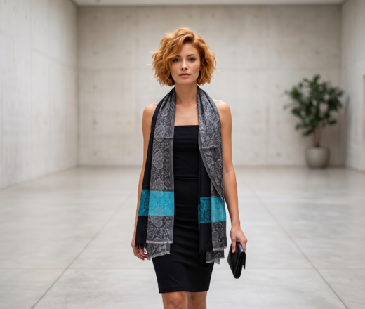 Pashimina indiana de cashmere estampa em preto e azul (2) Pashimina indiana de cashmere estampa em preto e azul