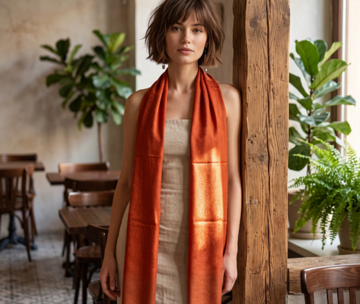 Pashimina indiana de cashmere estampa laranja terracota Pashimina indiana de cashmere estampa laranja terracota