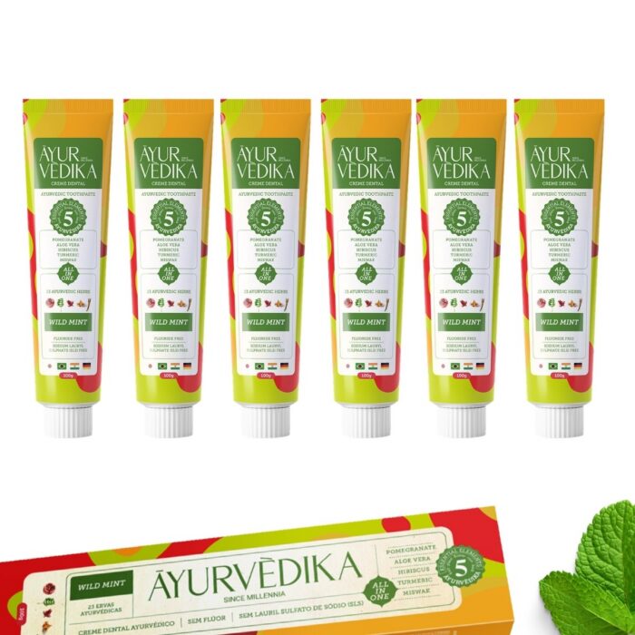 kit com 6 pastas de metal Ayurvedika sabor menta