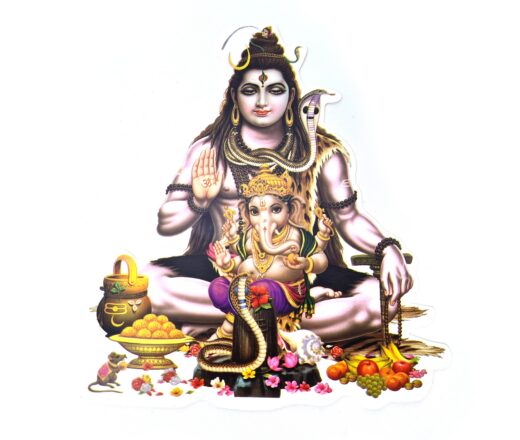 Adesivo indiano colorido grande de Lord Shiva com Ganesha