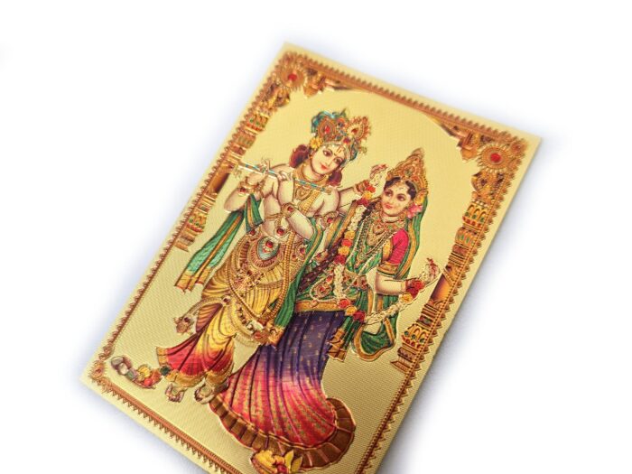 Adesivo indiano dourado premium de Radha & Krishna
