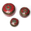 Conjunto de 3 potes artesanais indianos mosaico de pedras coral