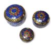 Conjunto de 3 potes artesanais indianos mosaico de pedras Lapis Lazuli