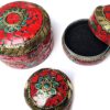 Conjunto de 3 potes artesanais indianos mosaico de pedras coral