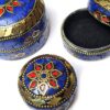 Conjunto de 3 potes artesanais indianos mosaico de pedras Lapis Lazuli