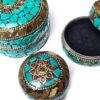 Conjunto de 3 potes artesanais indianos mosaico de pedras turquesa