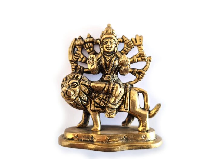 Deusa Durga de metal maciço 9cm