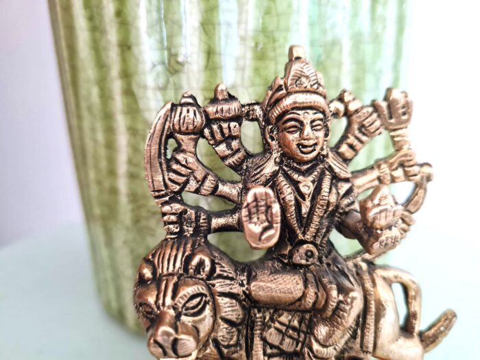 Estátua da Deusa Durga e o leão de metal brass maciça 9cm