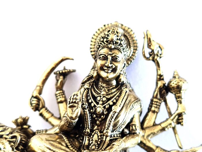 Estátua Deusa Durga e o Leão escultura Realista Fine Art 9cm