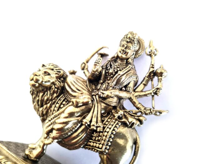 Estátua Deusa Durga e o Leão escultura Realista Fine Art 9cm